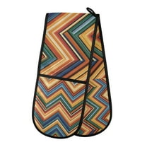 Yayeee Double Oven Mitt Kitchen Heat Resistant Baking 35" x7" Quilted Glove, Orange Geometric