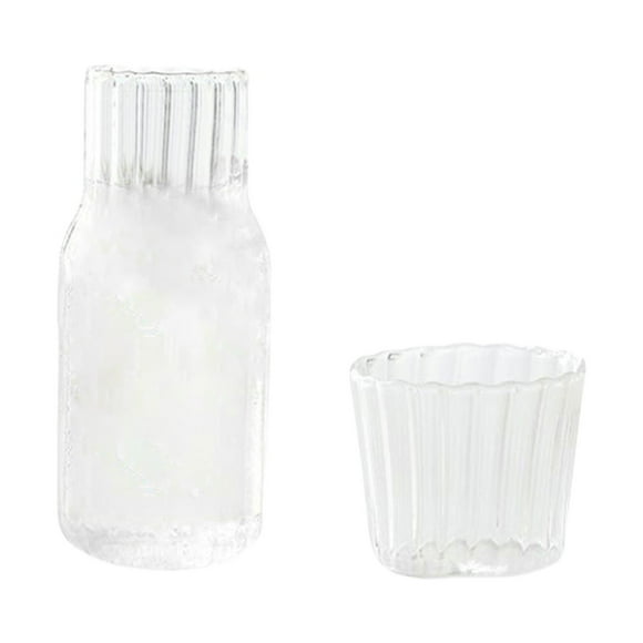 Vwrxbz Borosilicate Glass Water Pitcher 0.6L with Matching Cup, Vertical Stripe Jug, Fruit Infuser Pitcher, Heat Resistant
