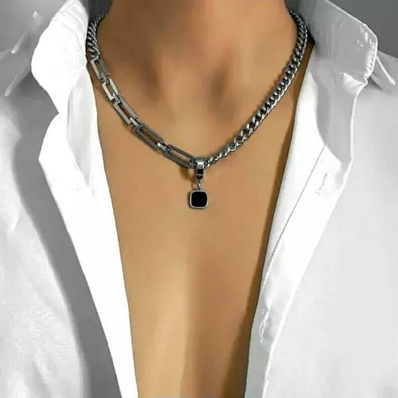 K-KED Fashion Black Square Pendant Forward Hip-Hop Style Necklace for Men Gift New