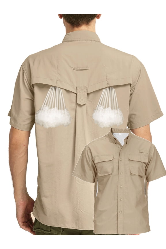 Men's Button Short Sleeve Shirts for Fishing Hiking Outdoor Workwear Outdoor Quick Dry Sun Protection Button Work Shirt Casual Tops