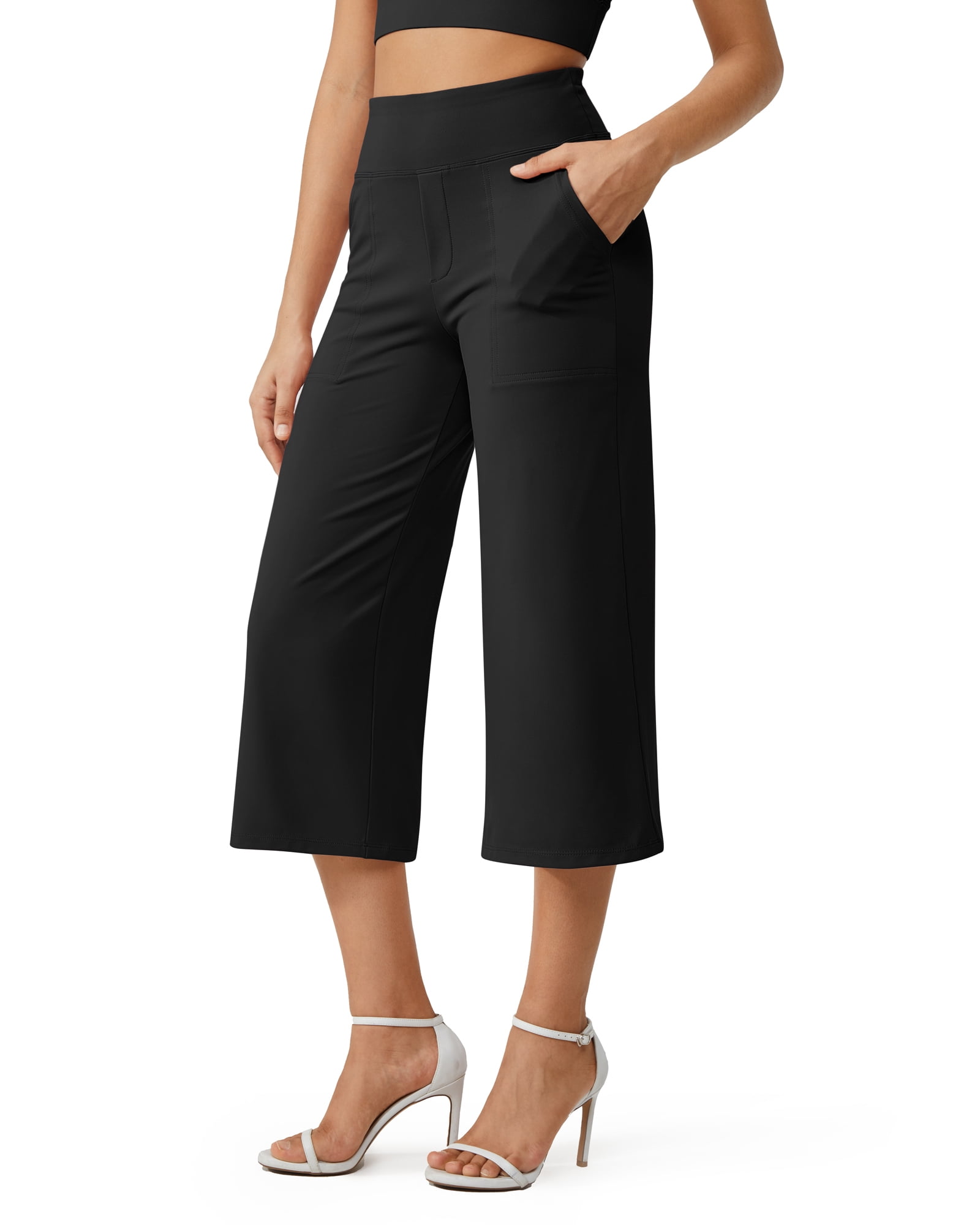 G4Free Yoga Capris for Women Wide Leg Capri Pants with Pockets Stretch Flare Crop Work Pants for Office Business Casual(Taupe,S,22