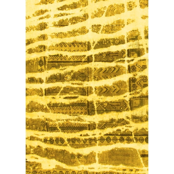 Ahgly Company Machine Washable Indoor Rectangle Abstract Yellow Modern Area Rugs, 5' x 7'