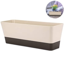 Scheam 1 Pcs Rectangular Window Box Planter 12 x4 Inch Plastic Plant Pot Watering Plant Container with Drainage Hole and Tray for Windowsill Garden Balcony Outdoor Decoration (Beige)