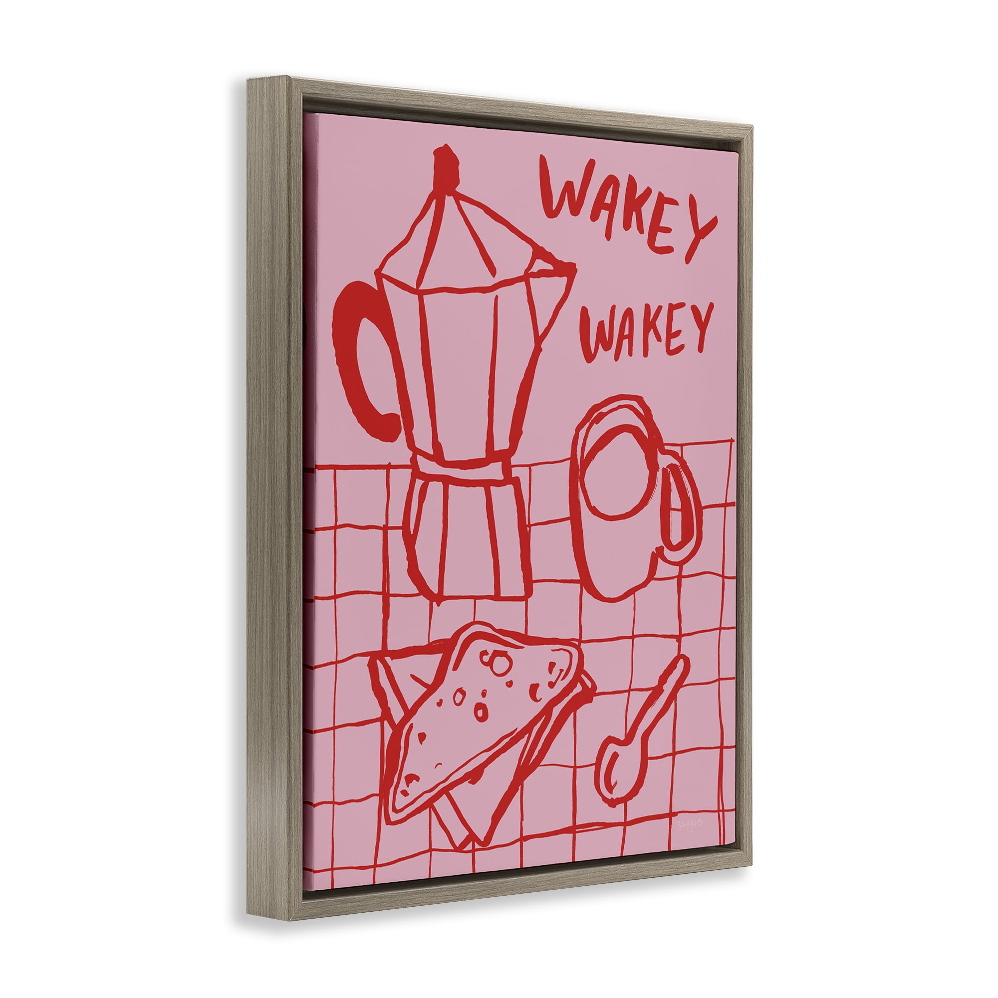 Stupell Industries Wakey Breakfast Doodles Brown Framed Floater Canvas Wall Art, design by Jenaya Jackson