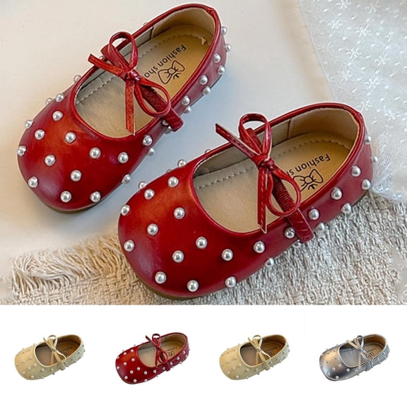 Viluyesy Girls’ Spring Summer Leather Flat Shoes – Soft Sole Bowknot Pearl Accent Formal Casual Dress Shoes, Breathable Comfortable Design Yellow Size 12.5