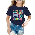thumbnail image 1 of PMVFHDE T-Shirts Graphiques pour Filles, T-Shirt à Manches Courtes, Col Rond, Lumineux et Confortable pour la Rentrée Scolaire, Bleu Marine, 8-9 Ans, 1 of 4