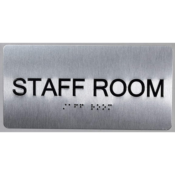Staff Room Sign Silver-Tactile Touch Braille Sign (Aluminium !!, Brush Silver,Size 4x8)- The Sensation line(ref-2022-4)