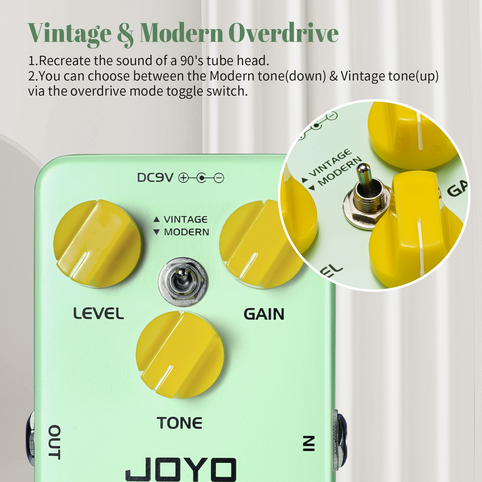 JOYO JF-25 Overdrive Pedal with Modern/Retro Tone High Gain for Electric Guitar Bass
