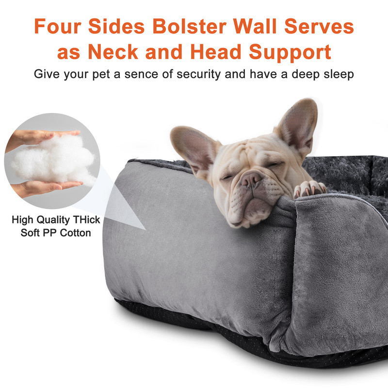 Rectangle Dog Bed for Large Medium Small Dogs, Soft Breathable Puppy & Pet Cuddler with Washable Sofa Bed, Durable Calming Dog Bed with Anti-Slip Bottom, Gray, 30"x24"x9"