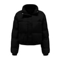 thumbnail image 5 of Smupbvky Women Cropped Puffer Jacket Lightweight Quilted Zipper Coat Stand Collar Winter Warm Bubble Outerwear (M, Black), 5 of 7