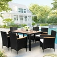 7 Piece Outdoor Wicker Dining Set, Patio Dining Table Set for 6 Persons