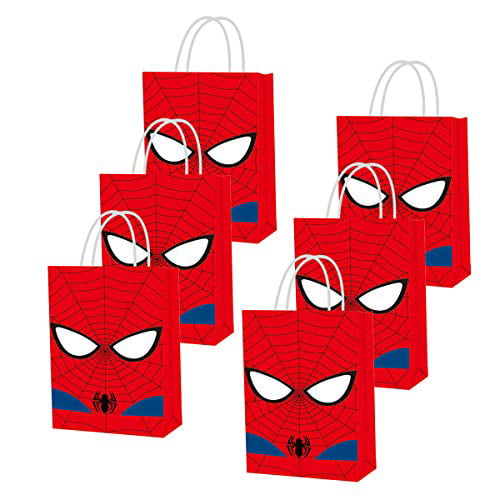 QICI 24Pcs Miles Morales Party Favor Goodie Bag Spiderman Kraft Paper Bag with Stickers for Spider Verus Themed Kids Boys Fans Birthday Party Supplies Decorations 