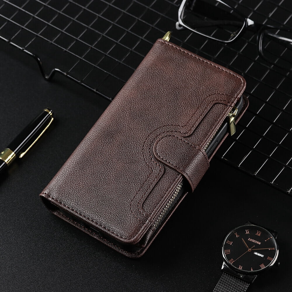 Case for Motorola Moto G PURE Cover Zipper Magnetic Wallet Card Holder PU Leather Flip Case - Brown