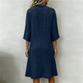 thumbnail image 6 of Zynoxe Womens Cotton Linen Dresses Summer V-neck 3/4 length sleeve Button Down Midi Dresses Lounge Peasant Gauze Business Work Dresses with Pockets Navy 2XL, 6 of 7