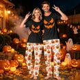 thumbnail image 6 of Family Halloween Pajamas Matching Sets, Black Jack‑o‑Lantern Face Soft Short Sleeve Top and Off‑White Pumpkin Print Long Pants, 2 Piece Holiday Sleepwear Halloween Family Pjs Set, 6 of 7