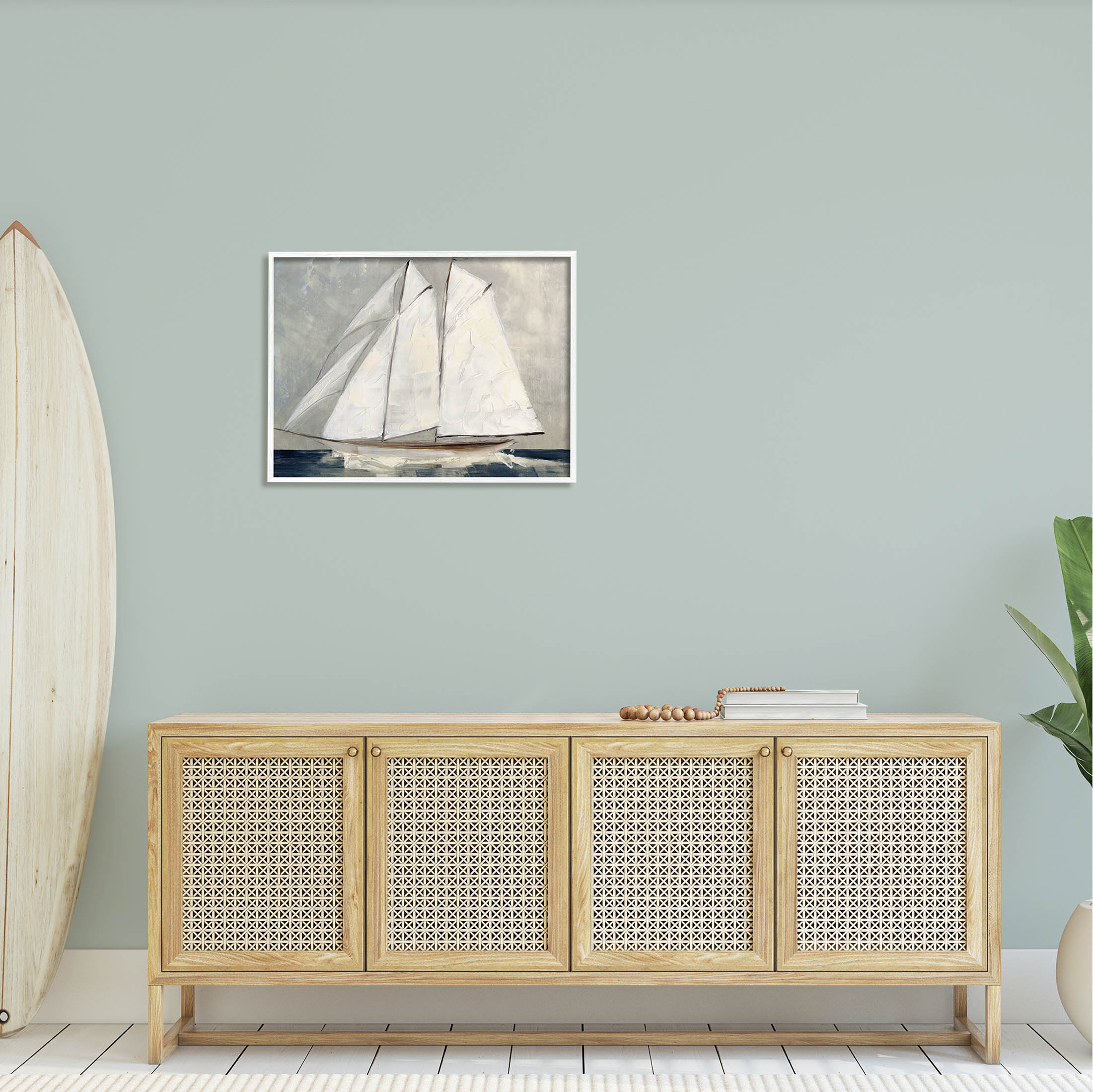Stupell Industries Nautical Sailboat Dark Ocean Water Painting White Framed Art Print Wall Art, Design by Sally Swatland