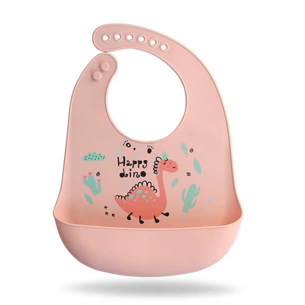 Baberos impermeables para bebé, Babero con estampado de dinosaurio de dibujos animados, ajustable, suave, de silicona