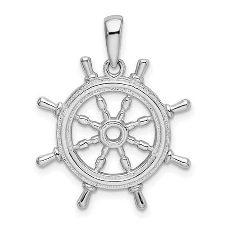 Sterling Silver Polished Cut-Out 3D Ships Wheel Pendant