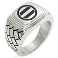 thumbnail image 1 of Stainless Steel Ashikaga Samurai Crest Geometric Pattern Step-Down Biker Style Polished Ring, 1 of 1