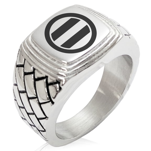 Stainless Steel Ashikaga Samurai Crest Geometric Pattern Step-Down Biker Style Polished Ring