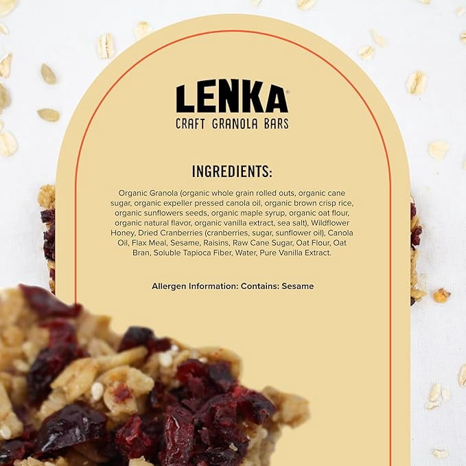 LENKA Handmade Craft Granola Bars - Berry Omega Gluten Free High Fiber - Nutritious Snack Bar with Granola - 12 Pack