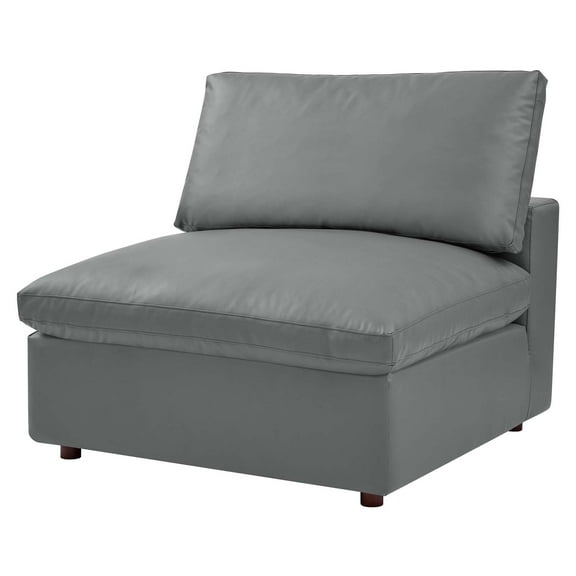 Sofa Middle Chair, Faux Vegan Leather, Grey Gray, Modern Contemporary Urban Design, Living Lounge Room Hotel Lobby Hospitality