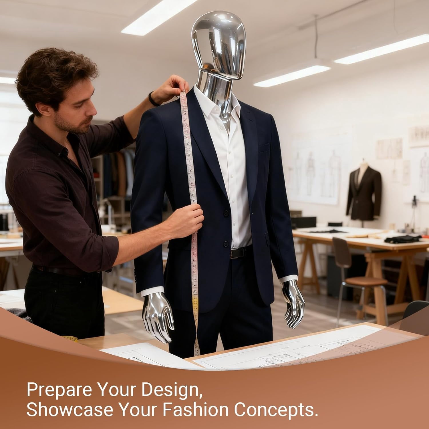 Kinbor 6Ft Silver Full Body Male Mannequin - Tall Male Mannequin with Stable Metal Base Dress Form Display with Adjustable Head and Arms, Detachable Manikins