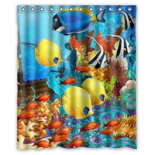 ABPHQTO Cortina de ducha impermeable Underwater World Fish 160x180 cm