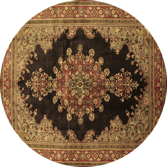 Ahgly Company Indoor Round Medallion Brown Traditional Area Rugs, 4' Round