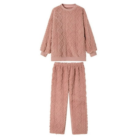 

Niuer Women Loose Pjs Lounge Set Ladies Fleece Fuzzy Nightwear Solid Color Sleeping Straight Leg Casual Pajamas Sets Pink M
