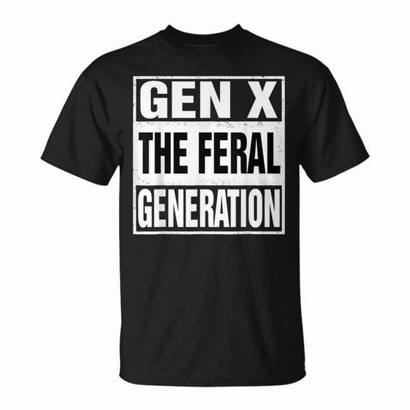 Gen X The Feral Generation Retro Humor Graphic Tee Unisex Adult Cotton Shirt for Nostalgic Casual Wear, Funny Vintage Saying Outfit, Gift Idea for Generation X, Size L, Color Black