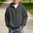 thumbnail image 2 of DJDLJWCJ Boys Zip Up Hooded Sweatshirts Waffle Knit Solid Color Hoodies for Boys Full Zipper Sweatshirt with Pocket Dark Gray Size 3T, 2 of 9