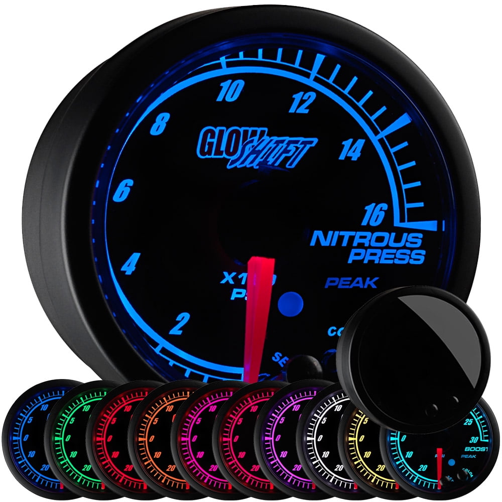 GlowShift Black Elite 10 Color Series Nitrous Pressure Gauge