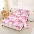 thumbnail image 3 of Erosebridal Kawaii Bowknot Girls Bed Sheets,Pink Patchwork Geometric Plaid King Sheets For Kids 4-Piece, 3 of 6