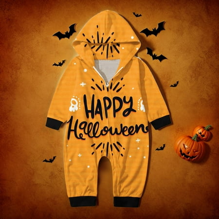 

Family Halloween Costumes Halloween Outfits for Baby Boy Halloween Parent-Child Printed One-piece Hooded Zipper At-home Baby Hoodie Halloween Pajamas Adult Family Casual Family Orange 9M
