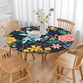 thumbnail image 3 of Round Tablecloth with Elastic Edge and Floral Pattern, Water-Resistant Polyester Cover for Indoor and Outdoor Tables, Fits 44-52 Inch, 3 of 7