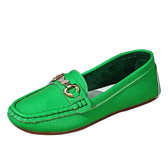 Womens Green Loafers Flats Slip On Synthetic Faux Leather Comfort Shoes for Work Casual Everyday,Size 5.5