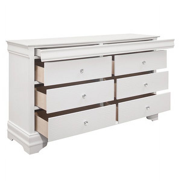 White Dresser with Faux Alligator Embossed Drawer Fronts and Crystal Faceted Knob Hardware, featuring Hidden Storage