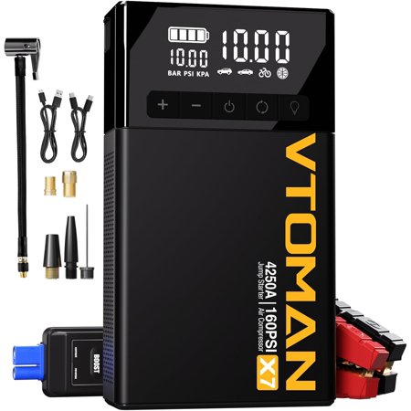 X7 Jump Starter with Air Compressor, 4250A&160PSI Battery Car Jumper Starter Portable Booster Pack (10L Gas/10L Diesel) with Tire Inflator, 12V Lithium Jump Box for Pickup Trucks & Suvs, QC 3.0