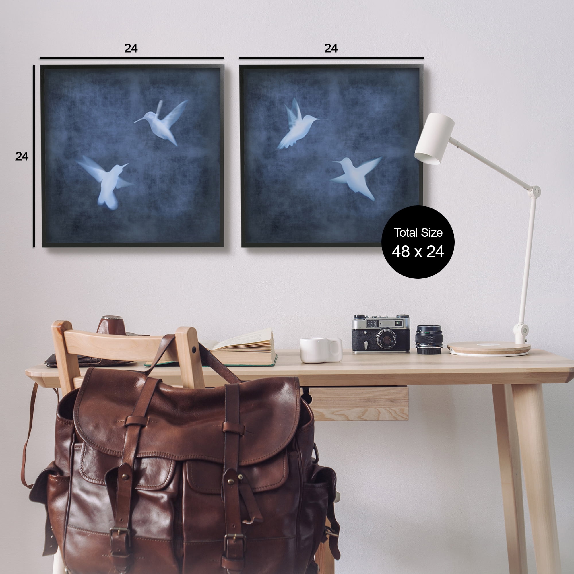 Stupell Modern Blue Birds Flying Silhouettes Animals & Insects Painting Black Framed Art Print Wall Art, Set of 2