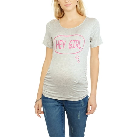 Planet motherhood maternity hey girl short sleeve graphic tee with flattering side (Best Way To Get Pregnant With A Girl)