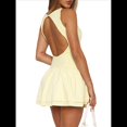 thumbnail image 3 of Vestido Corto Ajustado con Cuello para Mujer, Sin Mangas, con Volantes Fruncidos en el Bajo, para Fiesta o Club. Amarillo M, 3 of 7