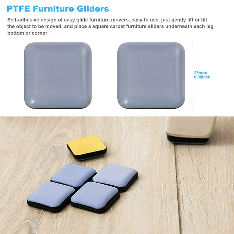 20 PCS Furniture Gliders Slider 25 x 25 mm PTFE Self Adhesive Furniture  Moving Pads Square for Furniture Easy 