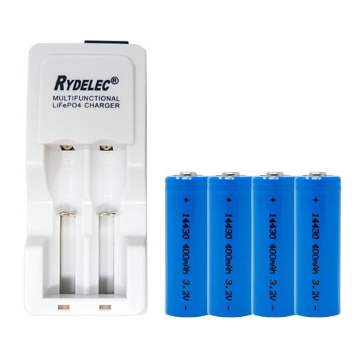 Lithium Phosphate Charger   4 x 3.2 Volt 400 mAh LiFePO4 14430 Batteries