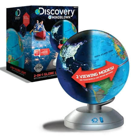 Discovery Kids 2-in-1 World Globe LED Lamp w/Day & Night Modes, STEM Geography Map Educational Toy for Children, All Gender, 8+