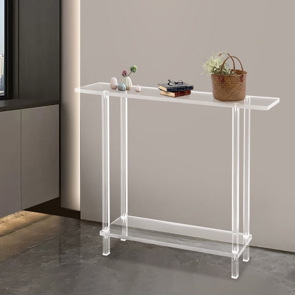 Modern Free Standing Acrylic Table Clear Entry Table Small Entryway Table W/ Open Shelves 100×80×20cm