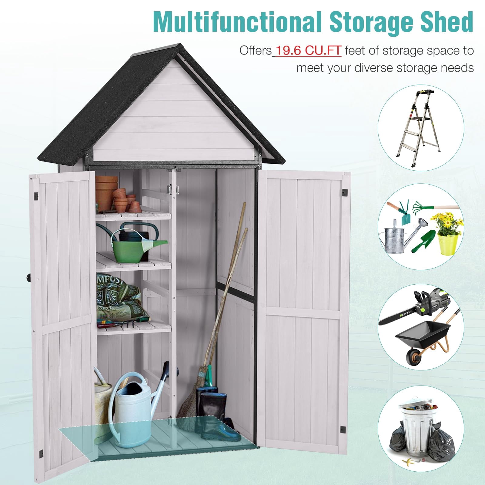 MEDEHOO Sheds Outdoor Storage,Garden Shed with Metal Frame Structure and Adjustable Shelves,Large Capacity Storage Tool Cabinet Box for Backyard Garden Patio Lawn (Off White)