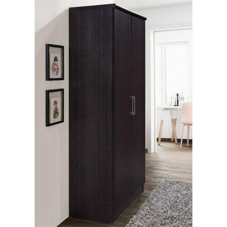 Hodedah Wooden 2 Door Wardrobe Cabinet with 4 Shelves Bedroom Storage in Chocolate Finish Walmart