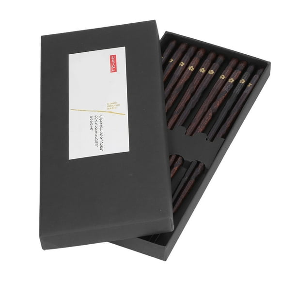 Safe 5 Pair Japanese Style Wooden Chopsticks Golden Printed Flowers Reusable Traditional Stylish Gift for Family Friends