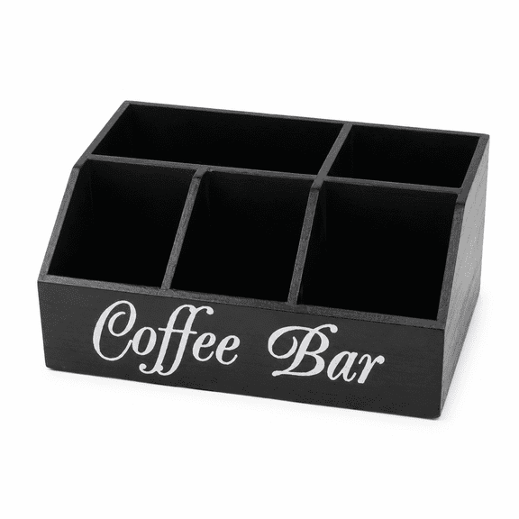 Coffee Station Organizer Wood Coffee Pods Holder Storage Basket Coffee and Tea Condiment Storage Organizer Rustic Coffee Bar Decor Black